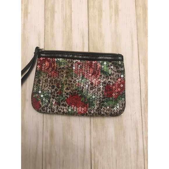 Betseyville Betsy Johnson Rose and Cheetah Print Sequins Wristlet - Picture 2 of 7
